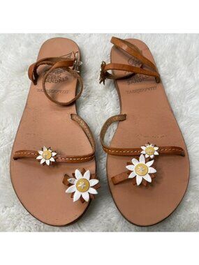 Ancient Greek Sandals x Fabrizio Viti Sheila Daisy Leather Sandals Size 40 Tan